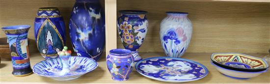 A group of Carlton Ware Handcraft wares - six vases and five dishes tallest 30.5cm